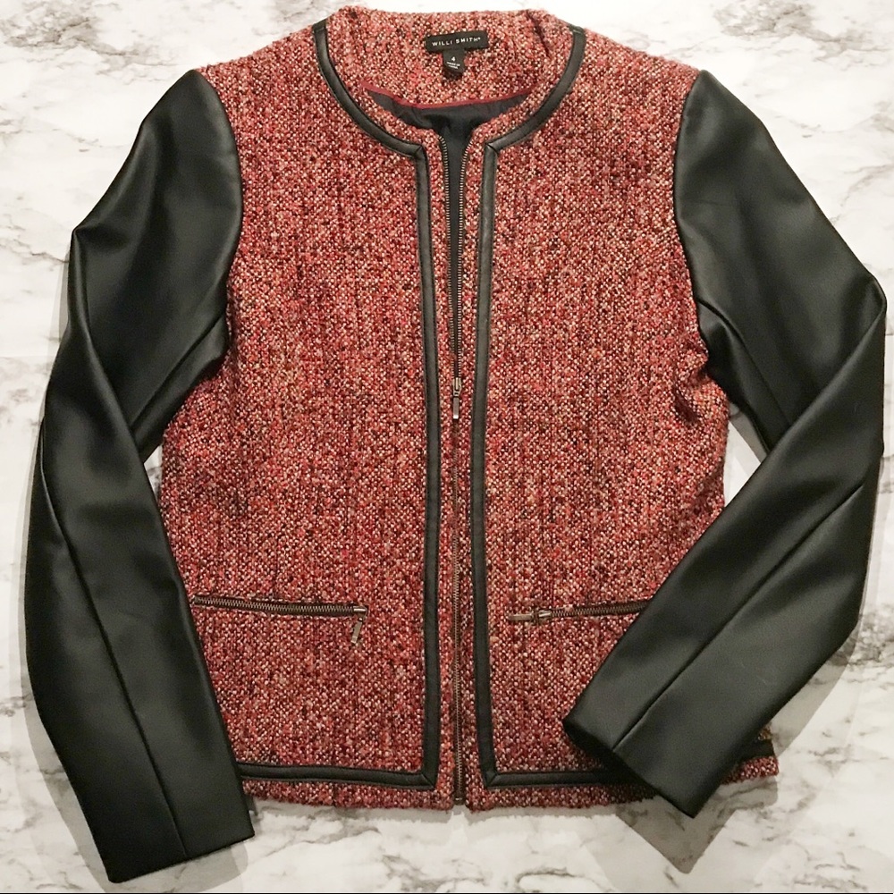 WILLI SMITH Tweed and Faux Leather Coat